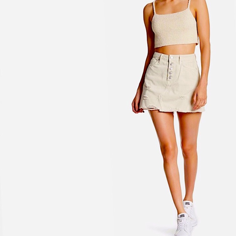 FP We The Free Distressed Cream Mini Skirt
